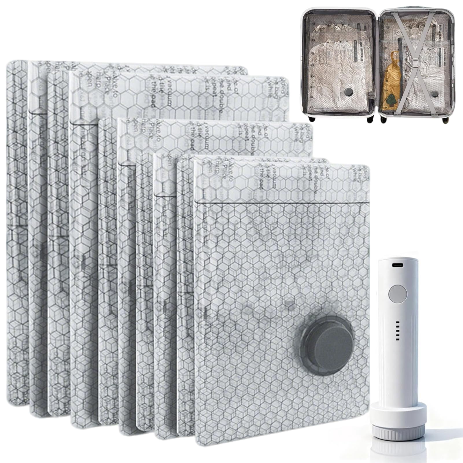 Cordless Travel Vacuum Bag Set, Waterproof Packing Compression Bags,Reusable Space with Rechargeable Air Pump for Moving & Seasonal Clothing Storage