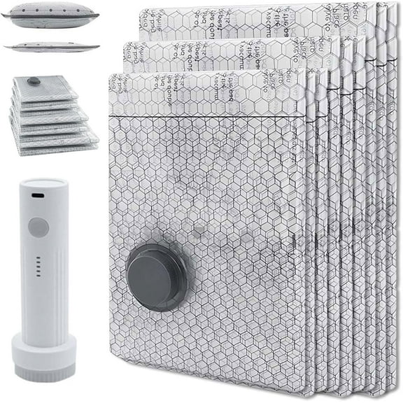 Cordless Travel Vacuum Bag Set with Rechargeable Air Pump - Luggage/Suitcase Compression, Space Saver for Clothes Storage