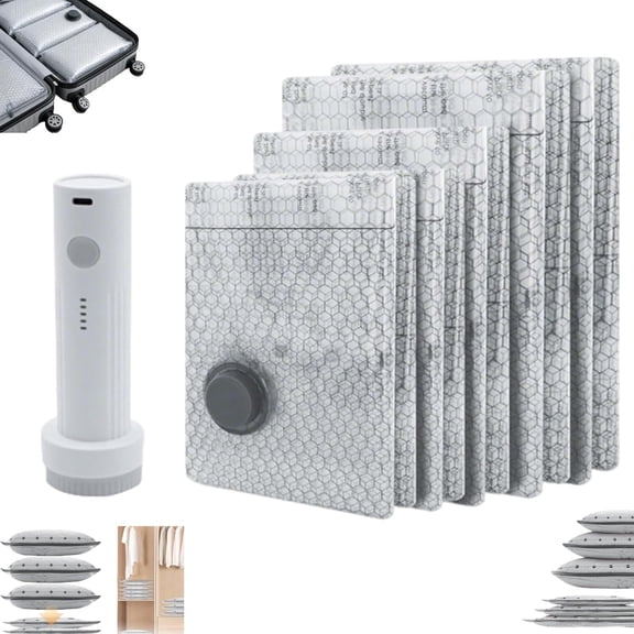 Cordless Travel Vacuum Storage Bag Set – Includes Portable Pump & Durable Bags for Space-Saving in Travel, Moving, and Closet Organization
