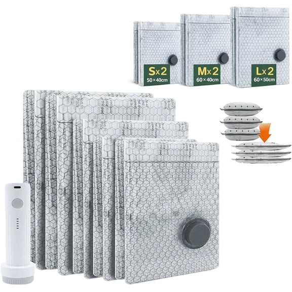 Cordless USB-Rechargeable Vacuum Storage Bags Set – 6/9/12/15/18 Packs Ultra-Compact Space Saver for Travel & Home Organization