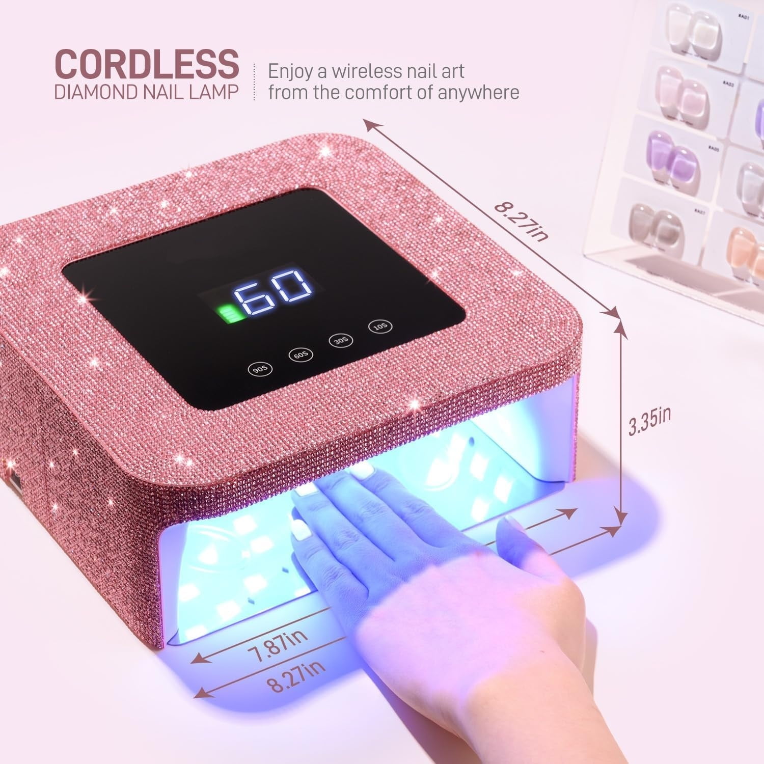 Cordless UV LED Nail Lamp for Gel Nails, Rechargeable UV Light, Professional Nail Dryer with 4 Timers, Automatic Sensor and Sensitive Mode for Fast Curing, Pink Diamond