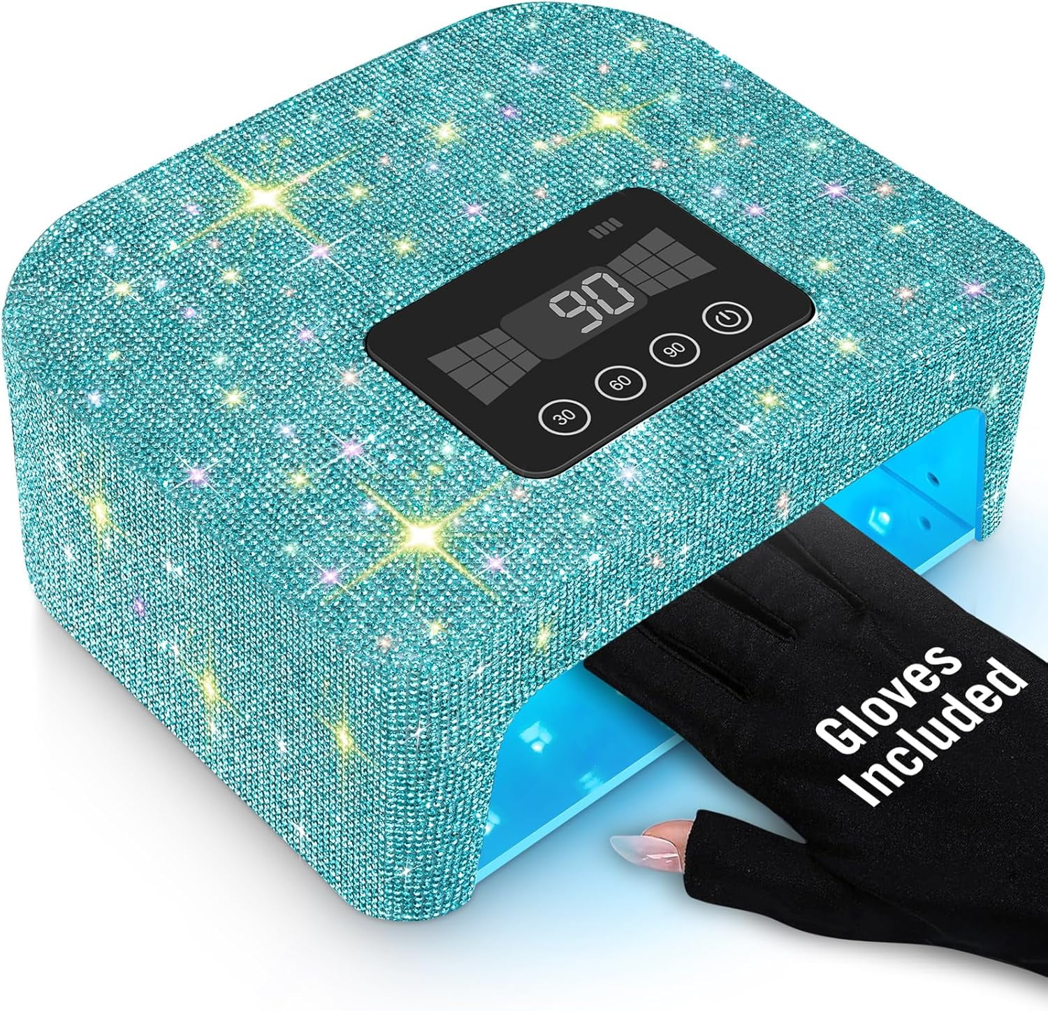 Cordless UV Nail Lamp, 120W Rechargeable UV Light for Gel Nails, LED Nail Light with 4 Timer Modes, Nail Dryer Fully Decorate with Sparkling Nail Rhinestones Diamond