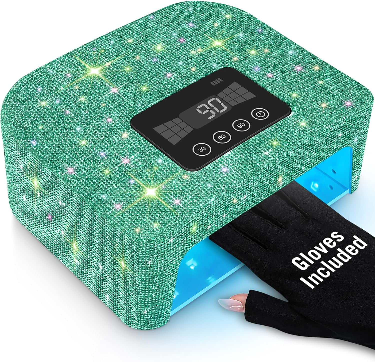 Cordless UV Nail Lamp, 120W Rechargeable UV Light for Nails, Nail Dryer with 4 Timer Modes, LED Nail Lamp Fully Decorate with Sparkling Nail Rhinestones Diamond (Green)