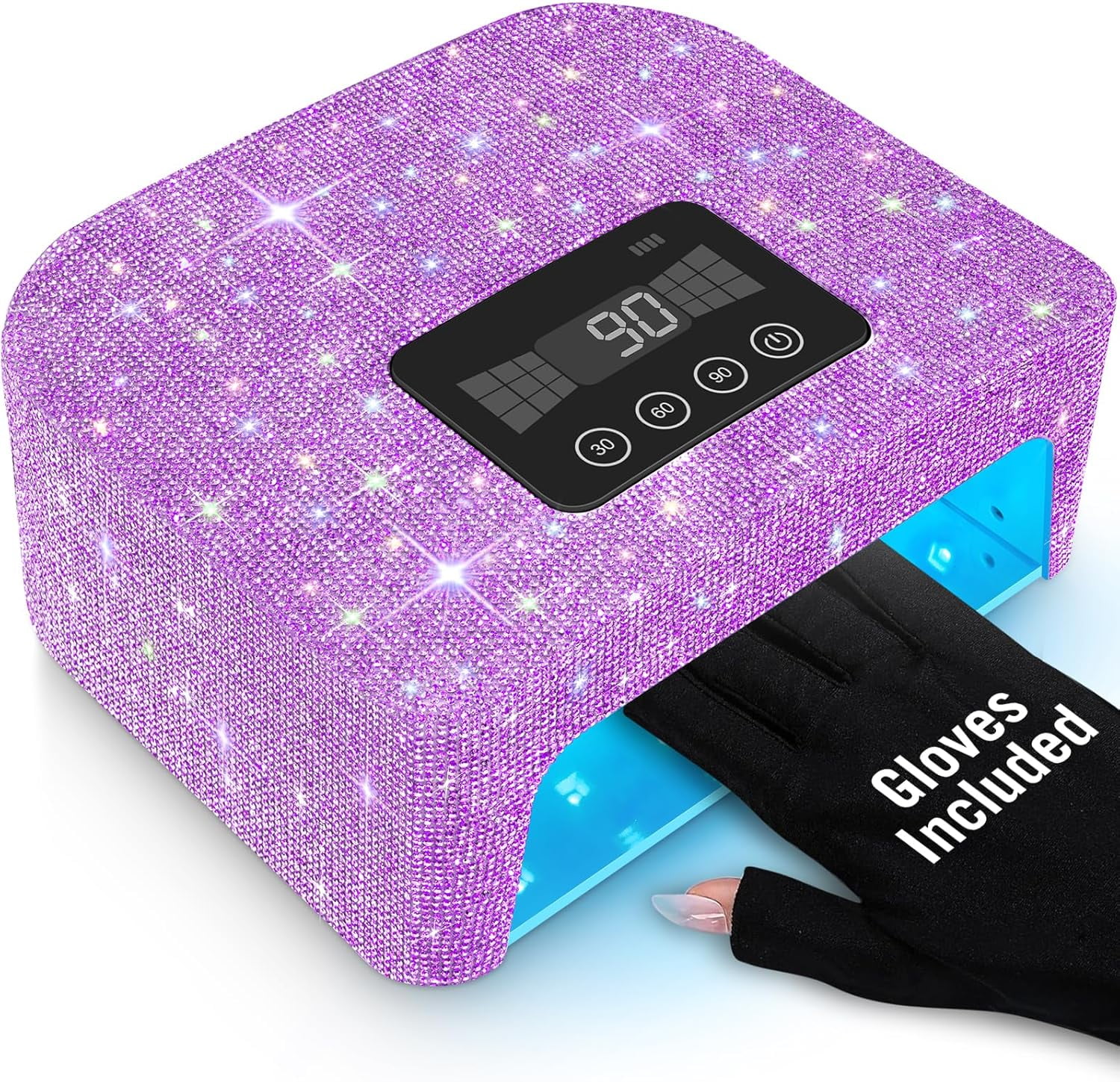 Cordless UV Nail Lamp, 120W Rechargeable UV Light for Nails, Nail Dryer with 4 Timer Modes, LED Nail Lamp Fully Decorate with Sparkling Nail Rhinestones Diamond (Purple)