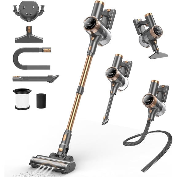 Cordless Vacuum Cleaner 10 in 1 Lightweight Stick Vacuum with 45 Min Runtime Powerful Suction LED Touch Screen Rechargeable for Hardwood Floors Carpets Pet Hair