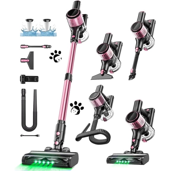 Cordless Vacuum Cleaner, 10 in 1 Stick Vacuum with  Suction, Hose, Green LED Light, Anti-Tangle Brush, Lightweight Rechargeable Vacuum Cleaner for , Hardwood Floors, Carpets, ,