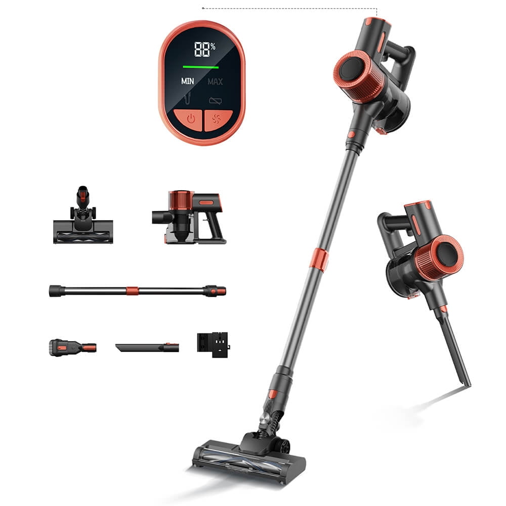 Cordless Vacuum Cleaner – 23KPa Suction, 40min Runtime, 2 Work Modes, Telescopic Metal Tube, & LED Headlight JIGOO C200