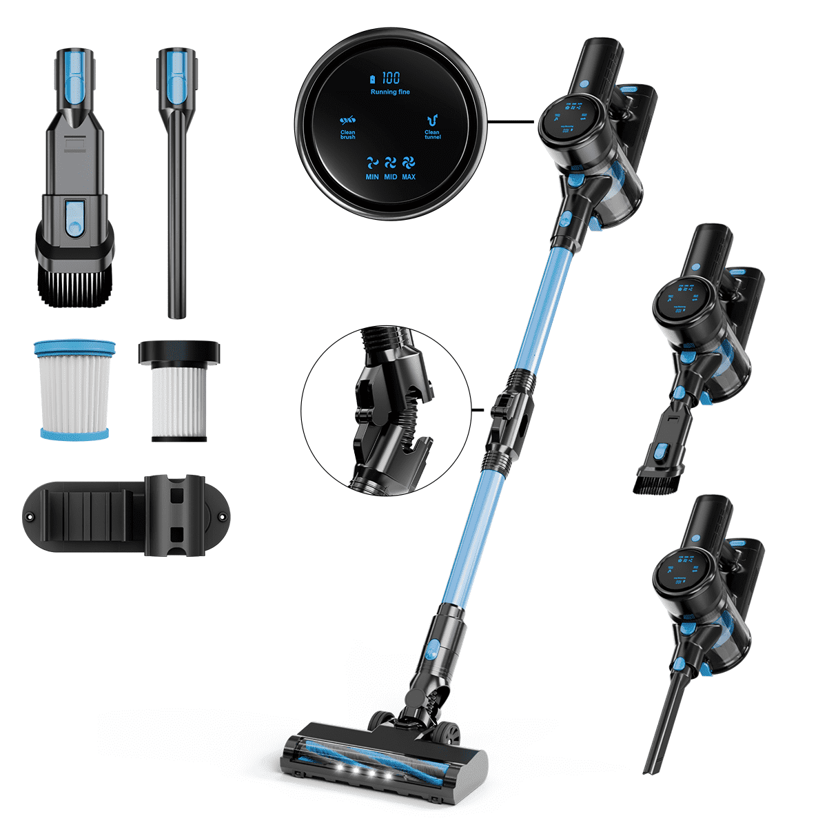 Blue and Black Cordless Vacuum Cleaner with LED Headlight