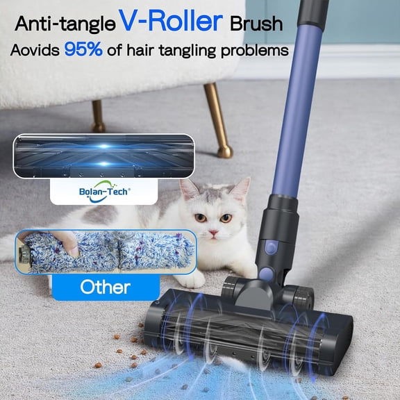 Cordless Vacuum Cleaner, 30KPA 350W Powerful Suction with 3 Modes, LED Touch Screen, Max 45min Runtime, Anti-Tangle Wireless Vacuum Cleaner for Home/Carpets/Hardwood Floors