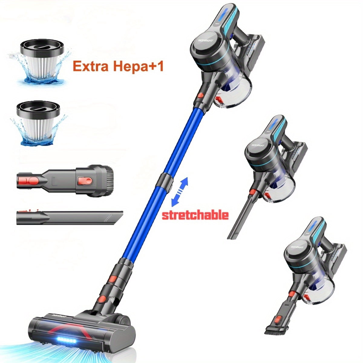 Cordless Vacuum Cleaner, 30Kpa Powerful Stick Vacuum With 45min Runtime, Anti-Tangle Vacuum Cleaners For Home, 50.72oz Dust Cup, Rechargeable Wireless Vacuum For Hardwood Floor Carpet Pet Hair
