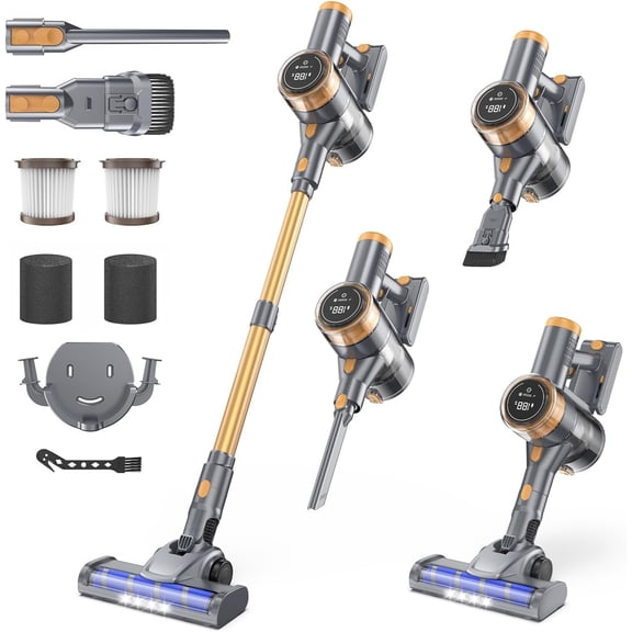 Cordless Vacuum Cleaner, 30Kpa Vacuum Cleaners for , Stick Vacuum with LED Display, 2 Roller Brushes for Anti-Tangle & Hard Floor, 6 in 1 Lightweight Vacuum for Hard Floors Carpet