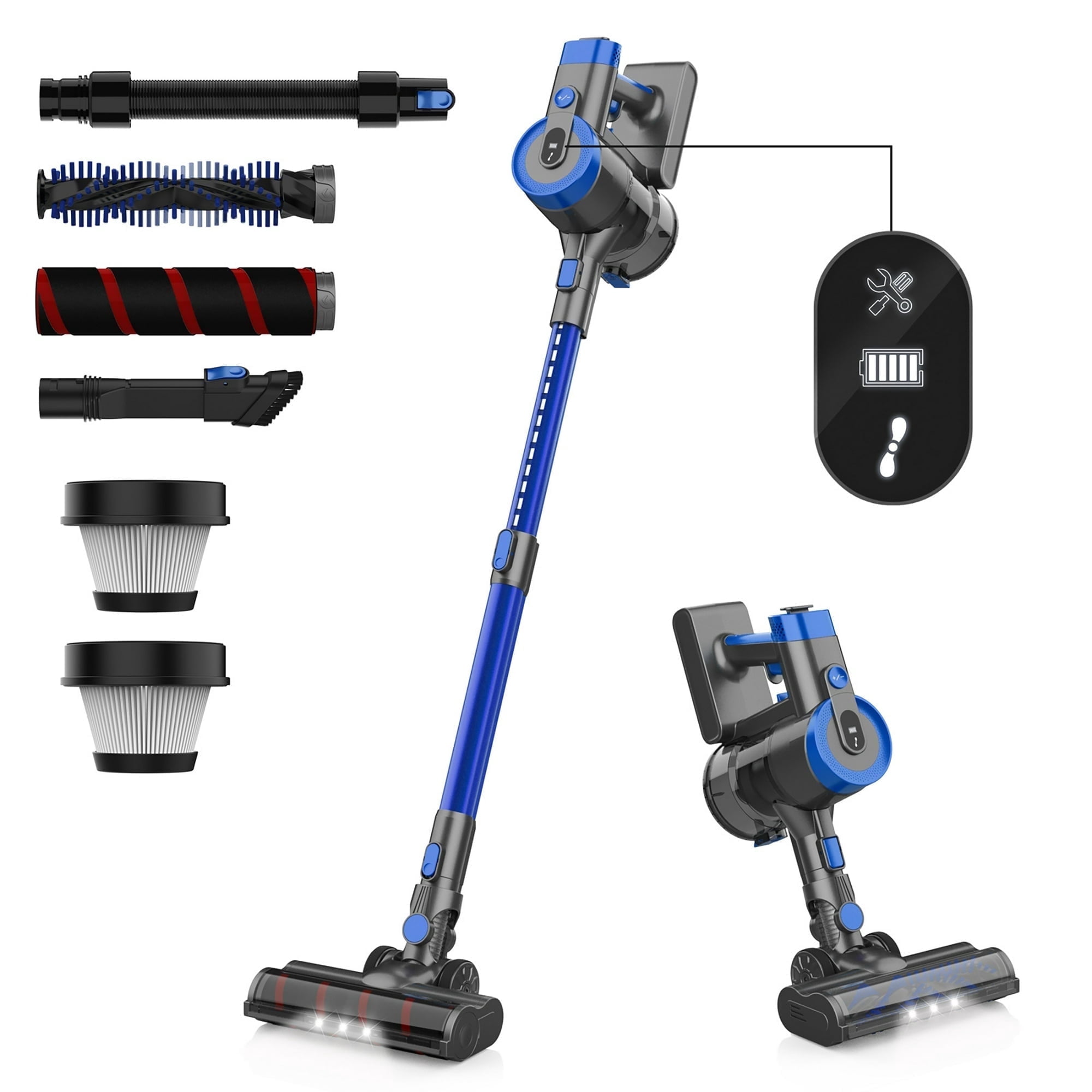 Cordless Vacuum Cleaner, 350W 30Kpa 45 Mins Runtime Powerful Stick Vacuum, 6 in 1 Handheld Vacuum for Home Pet Hair Carpet Hard Floor V90 (Blue)