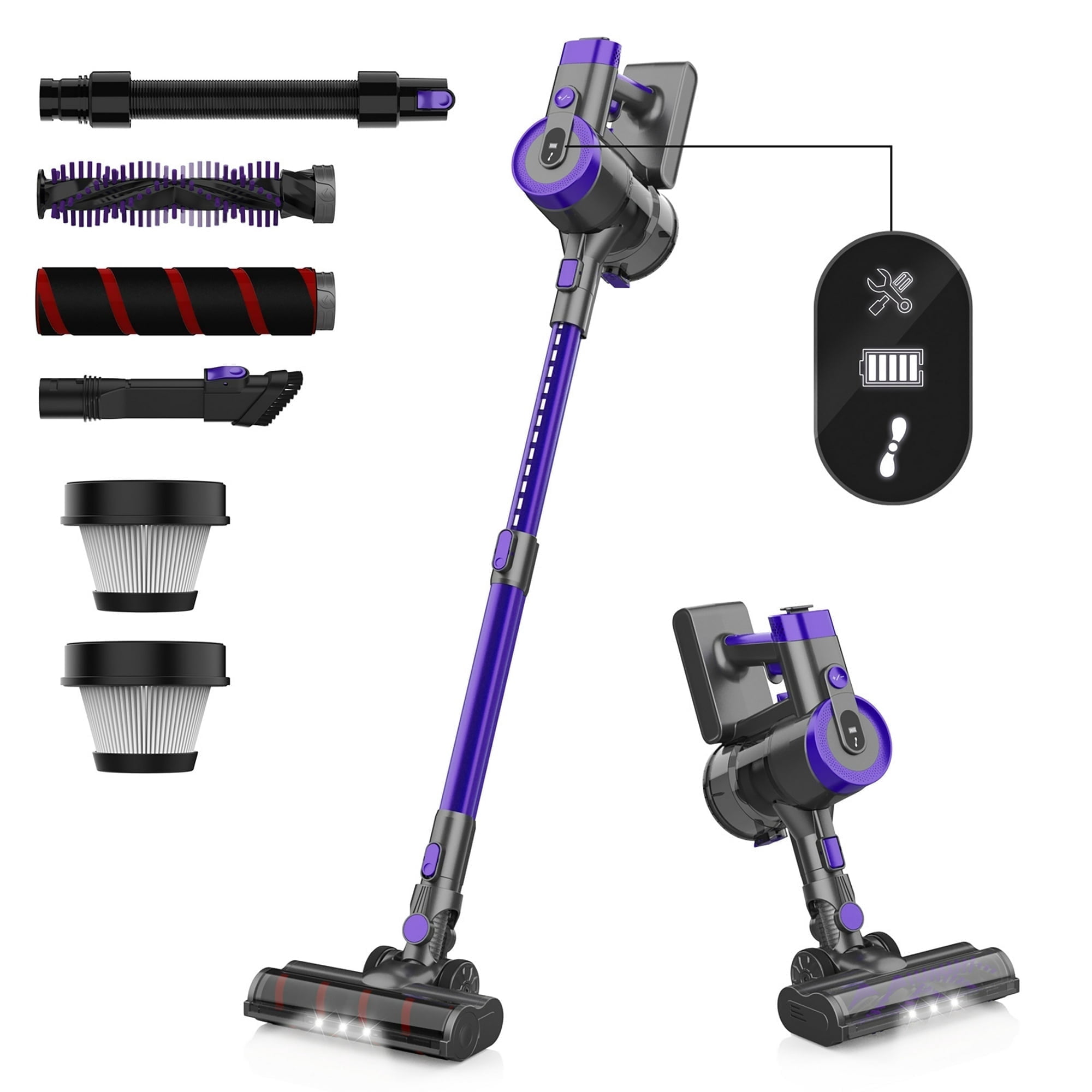 Cordless Vacuum Cleaner, 350W 30Kpa 45 Mins Runtime Powerful Stick Vacuum, 6 in 1 Handheld Vacuum for Home Pet Hair Carpet Hard Floor V90 (Purple)
