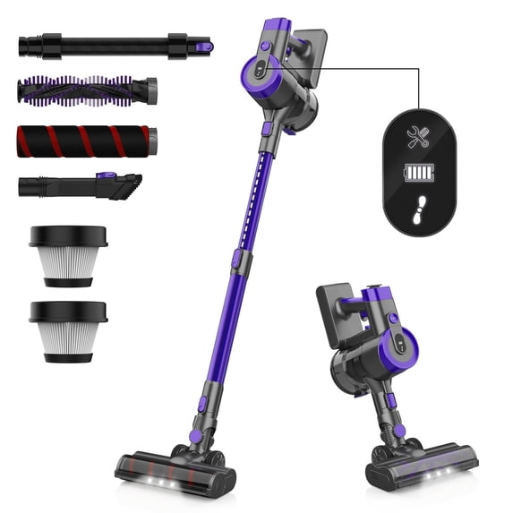 Cordless Vacuum Cleaner, 350W 30Kpa 45 Mins Runtime Powerful Stick Vacuum, 6 in 1 Handheld Vacuum for Home Pet Hair Carpet Hard Floor V90 (Purple)
