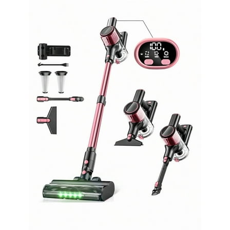 Cordless Vacuum Cleaner, 350W/30Kpa 8 In 1 Powerful Stick Vacuum, With Anti-Tangle Brush And Upgraded Green Light, 40mins Runtime Rechargeable Lightweight Vacuums For Hardwood Floor, Carpet, Pet Hair