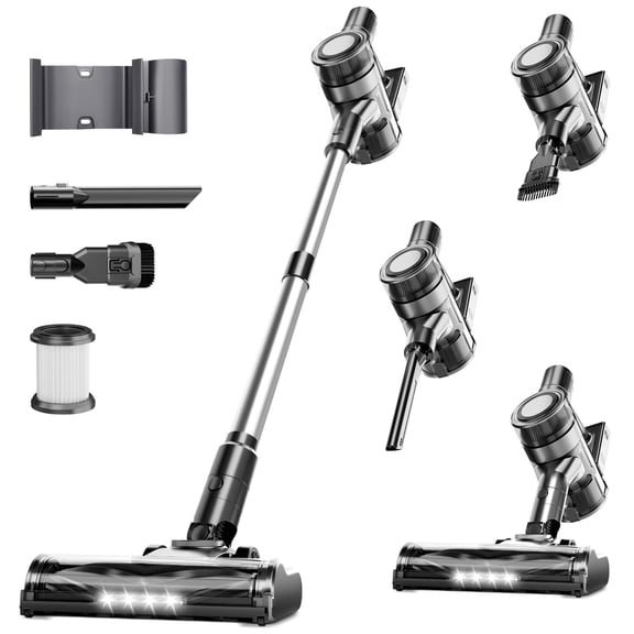 Cordless Vacuum Cleaner, 35Kpa Vacuum Cleaner for Home, 45Mins Stick Vacuum with LED Display, Anti-Tangle & Wall Mount Charging, 6 in 1 Lightweight Vacuum for Hard Floors, Carpet, Pet Hair (black)