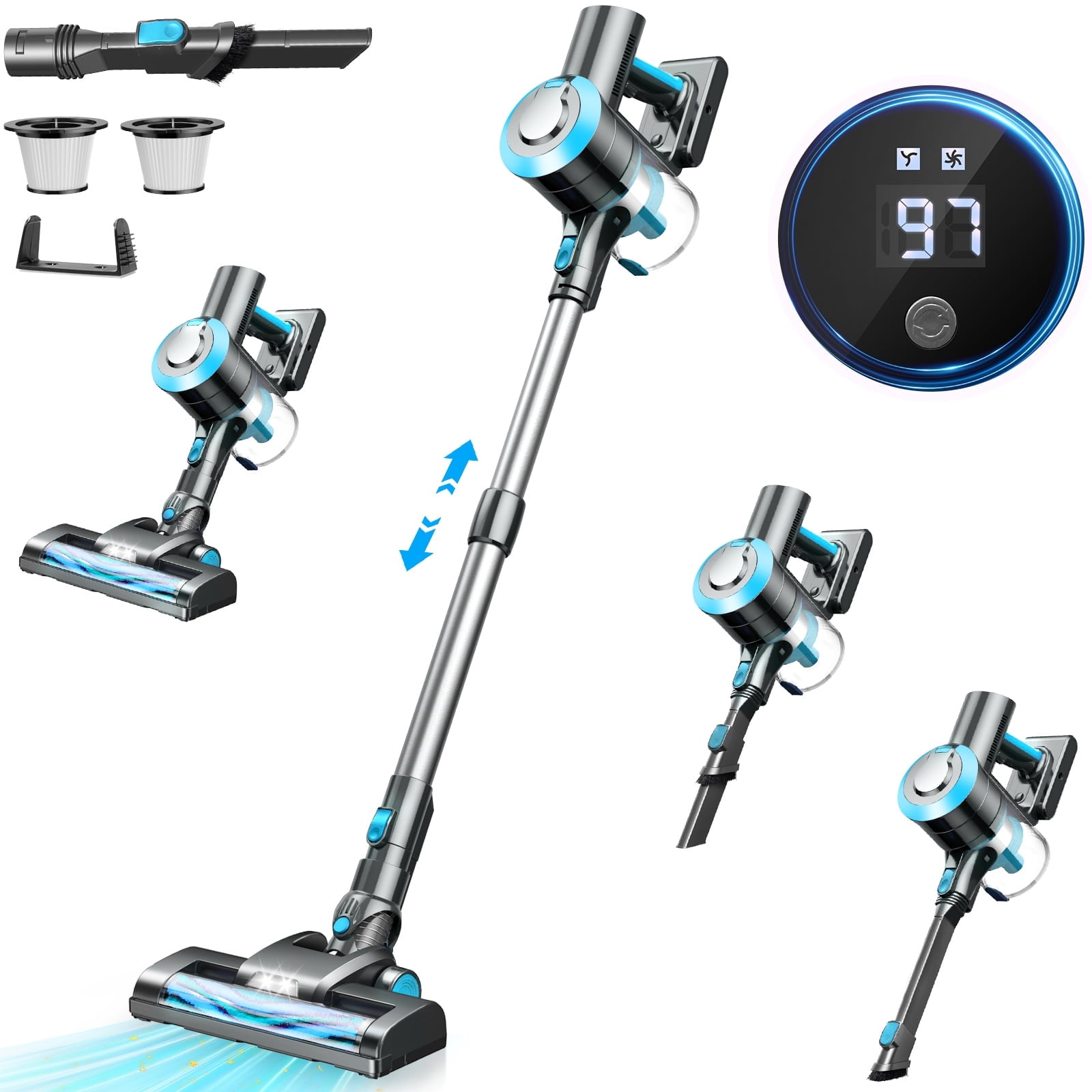 Cordless Vacuum Cleaner, 38000PA/450W 50min 2500mah for Home Pet Hair Carpet Wood Floor (Blue)
