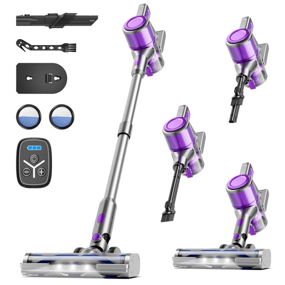 Cordless Vacuum Cleaner, 38Kpa Vacuum Cleaners for Home, 60Mins Lightweight Stick Vacuum with LED Display, Anti-Tangle & Wall Mount , 8 in 1 Lightweight Vacuum for Hard Floors Carpet Pet Hair, Purple