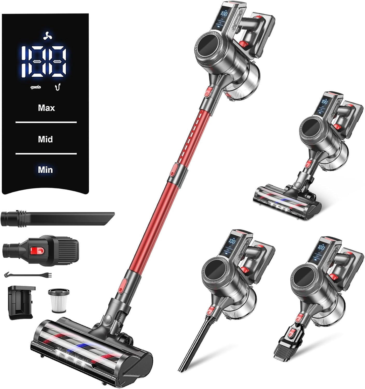 Cordless Vacuum Cleaner, 40Kpa 450W Powerful Stick Vacuum with 50Mins ...