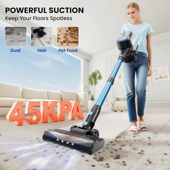 Cordless Vacuum Cleaner, 44kPa Powerful Suction, 55-Minute Runtime, Self-Standing Stick Vacuum for Hard Floors Carpet Pet Hair