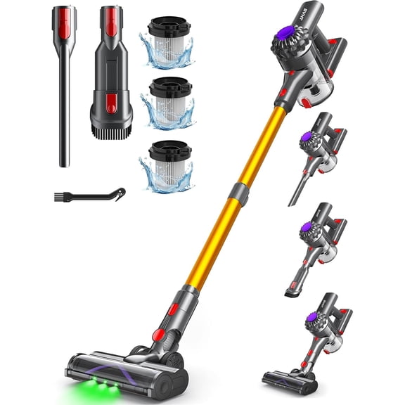Cordless Vacuum Cleaner, 450W 40KPA, 45 Min Runtime, Lightweight Stick Vacuum with LED Display, Rechargeable, for Carpet Pet Hair Hardwood Floor, Yellow Bestseling
