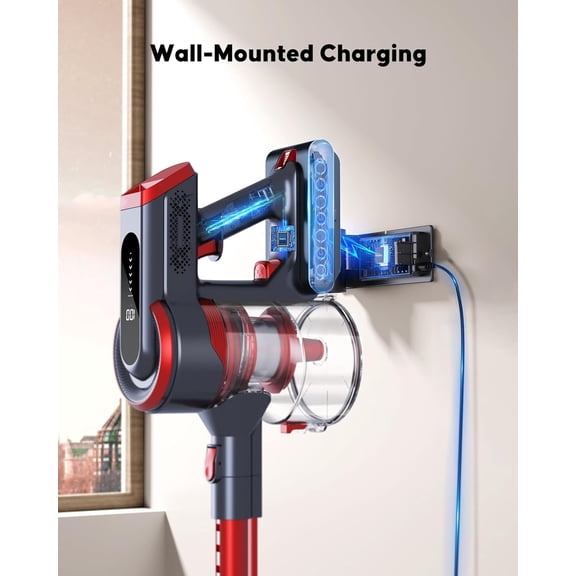 Cordless Vacuum Cleaner, 450W 40KPA Up to 55 Mins Cordless Stick Vacuum Cleaner with Charging Station, LED Touch Display, Anti-Tangle Handheld Vacuum Cleaners for Home/Pet Hair/Carpets/Floors