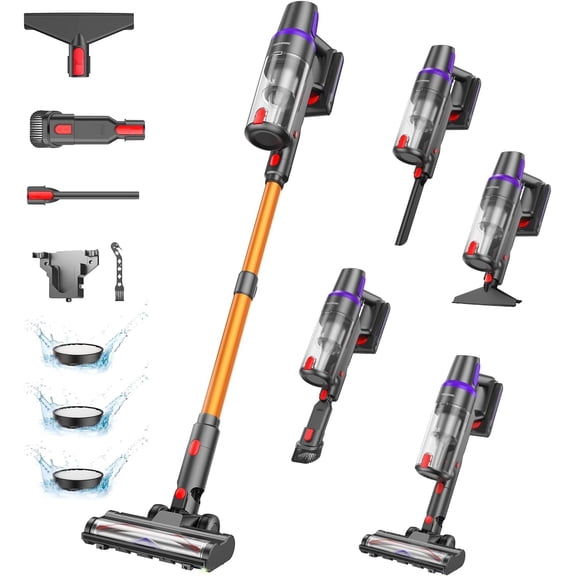 Cordless Vacuum Cleaner,450W 40Kpa Cleaners for Home,Up to 60 Min Runtime,Tangle-Free Brush,8-in-1 Versatile & Self-Standing Hardwood Floors, Carpets, Pet Hair