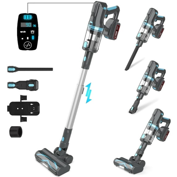 Cordless Vacuum Cleaner,30Kpa 60Mins Stick Vacuum Cleaner with LED Touch Screen,Lightweight Vacuum for Home Pet Hair Carpet Hard Floors V11(Gray)