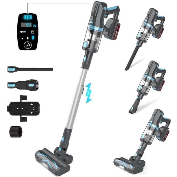Cordless Vacuum Cleaner,30Kpa 60Mins Stick Vacuum Cleaner with LED Touch Screen,Lightweight Vacuum for Home Pet Hair Carpet Hard Floors V11(Gray)