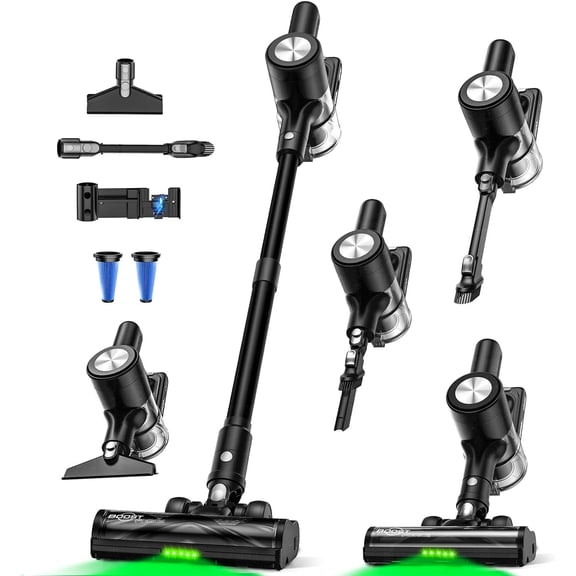 Cordless Vacuum Cleaner, 46KPa/500W Stick Vacuum with 55 Mins Runtime, Self-Standing Vacuum Cleaner for , LED Display, Anti-Tangle Brush, Rechargeable Vacuum for Hardwood Floor,  (Black)