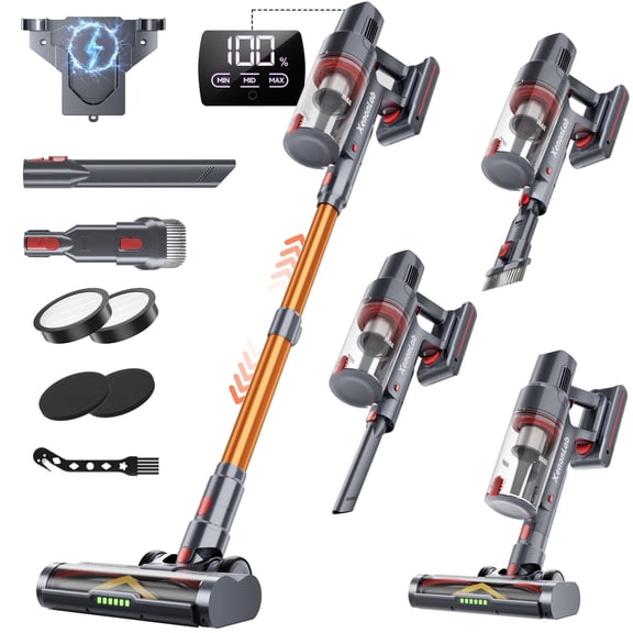 Cordless Stick Vacuum, 600W/48KPa Suction, 75 Mins Runtime, Smart Display with Green LED Headlight for Pet Hair and Hard Floor