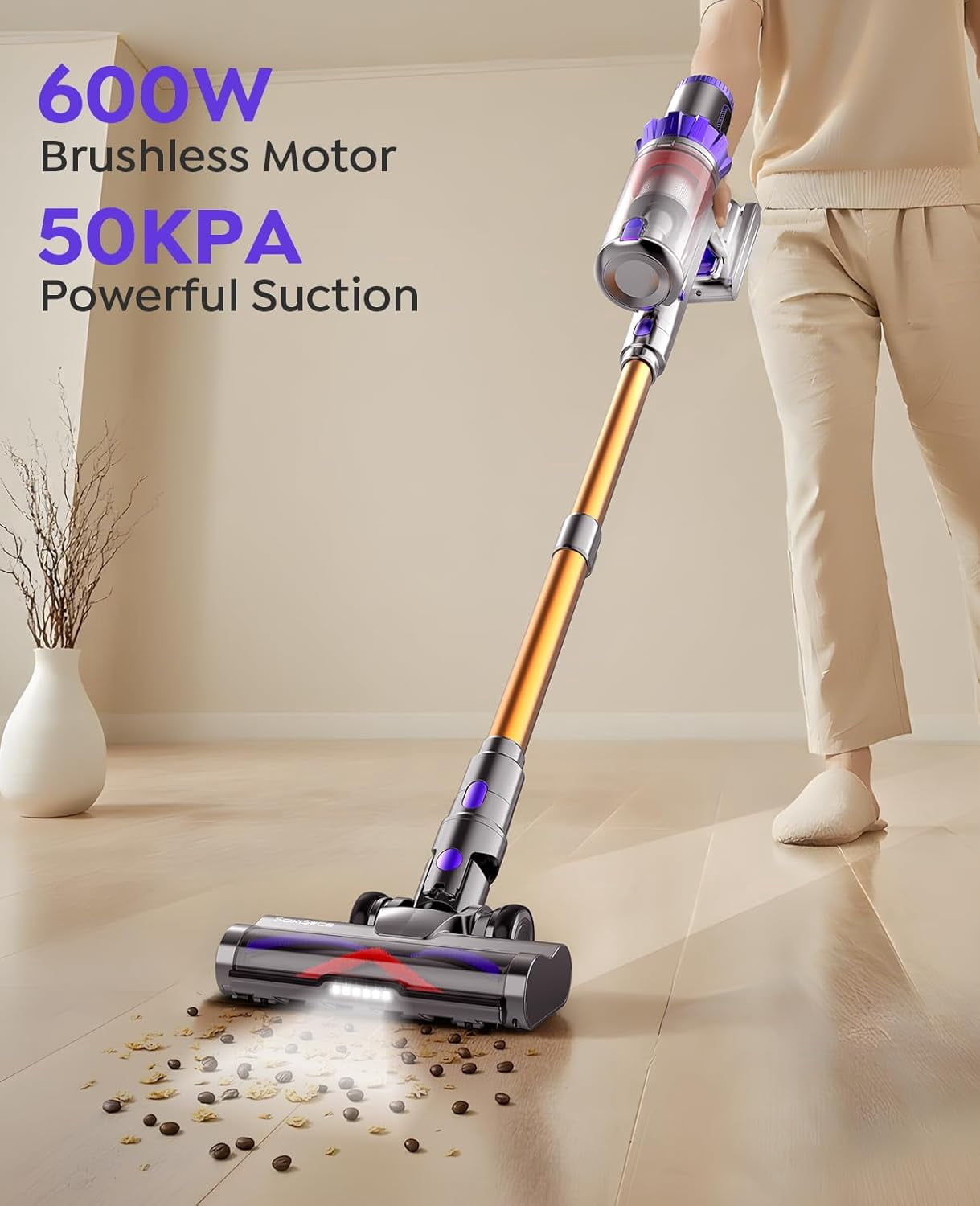 Cordless Vacuum Cleaner, 50KPA Powerful Suction, 70Min Runtime ...