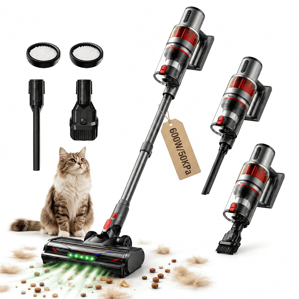 Amumu Direct Cordless Vacuum Cleaner, 600W 50KPa Stick Vacuum for Home Hardwood Floor Carpet Pet Hair, 4-in-1 Lightweight Handheld Vacuum with LED Brush, 60 Min Runtime, Self-Standing, Gray