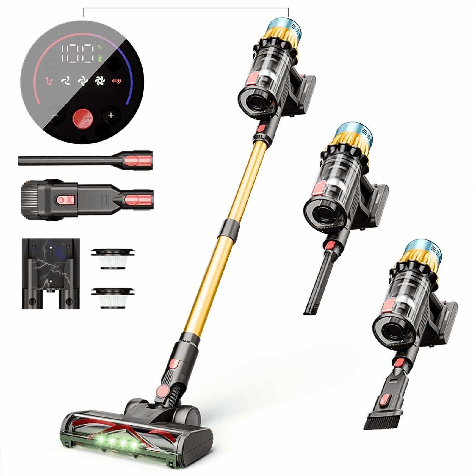 Cordless Vacuum Cleaner, 600W 45KPA 50 Mins Runtime Self-Standing Vacuum Cleaners for Home, Stick Vacuum with Charging Dock Station Removable Battery, Handheld Vacuum for Pet Hair/Carpet/Floor