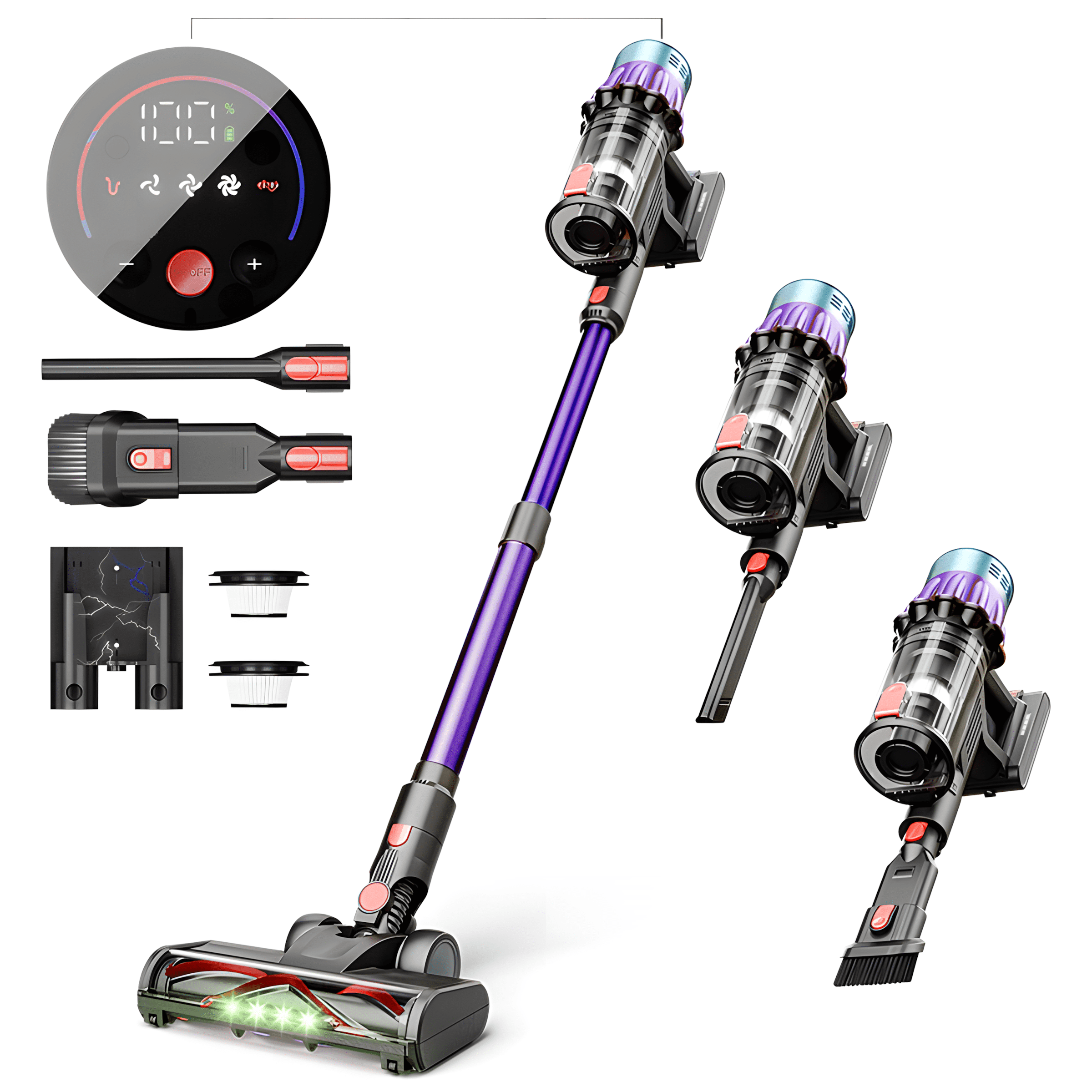 Blossom Cordless Vacuum Cleaner, 600W 50KPA 50 Mins Runtime Vacuum Cleaners for Home, Self-Standing Stick Vacuum with Anti-Tangle Brush, LED Touch Screen for Pet Hair/Carpet/Floor