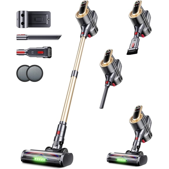 Cordless Vacuum Cleaner, 550W 45Kpa 65Mins Vacuum Cleaners for Home, Self-Standing Cordless Stick Vacuum with LED Display,Anti-Tangle Rechargeable Wireless Vacuum for Pet Hair/Carpet/Hard Floor