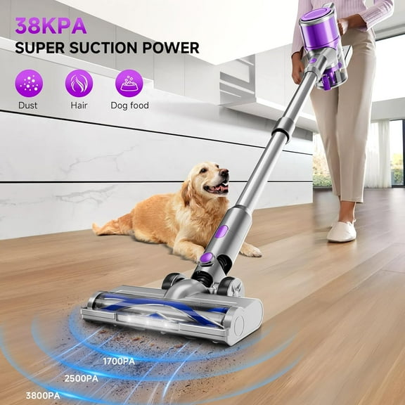 Cordless Vacuum Cleaner, 55Mins/Powerful Vacuum Cleaners for Home, Stick Vacuums with 8 in 1, Touch Screen, LED Headlights, Anti-Tangle, Rechargeable, Lightweight for Carpet, Hard Floor, Pet Hair, Pu