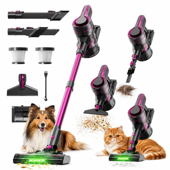 Cordless Vacuum Cleaner, 600W 40kPa Stick Vacuum, 40 Minute Runtime, Self Standing Design, 4 LED Lights for Pet Hair, Carpets and Hard Floors