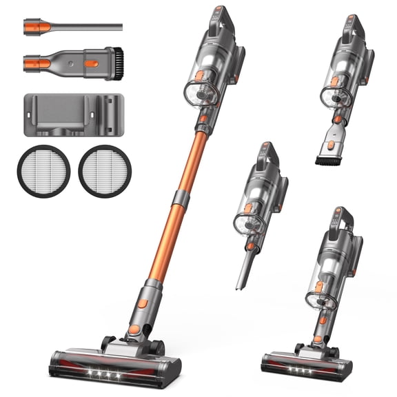 Cordless Vacuum Cleaner, 600W 50KPA 55Mins Vacuum Cleaners for Home, Stick Vacuum with LED Display, Anti-Tangle, Wall Mount, Lightweight, Rechargeable Wireless Vacumm for Pet Hair, Carpet and Floor