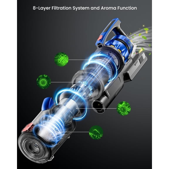 Cordless Vacuum Cleaner, 650W 55KPA 70Mins Vacuum Cleaners for Home, Self-Standing Stick Vacuum with Removable Battery, Wall Mount Charging, Anti-Tangle Roller Brush for Pet Hair, Carpet, All Floors