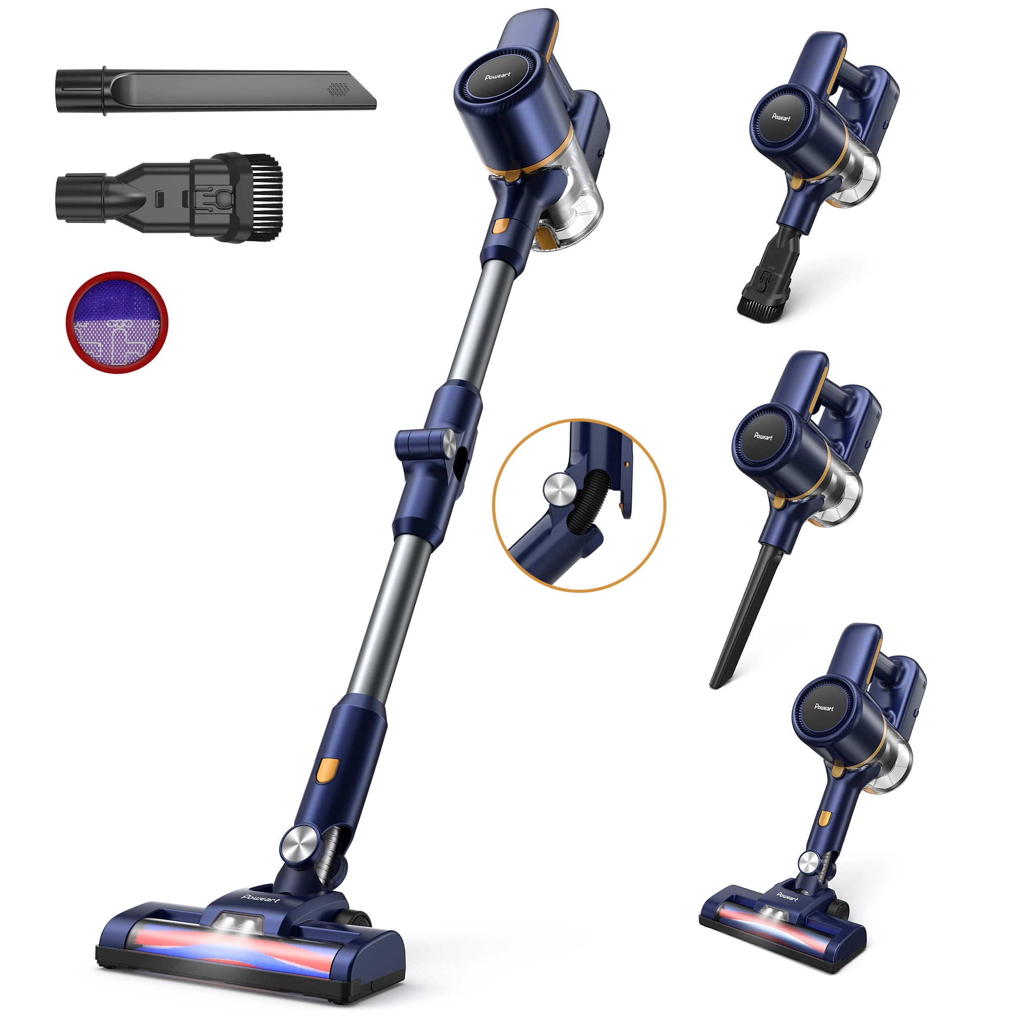 Cordless Vacuum Cleaner, 8 in 1 Powerful Stick Handheld Vacuum, 45Kpa Vacuum Cleaner, 60min Runtime, Lightweight Brushless Stick Vacuum for Hard Floor Carpet Pet Hair by POWEART