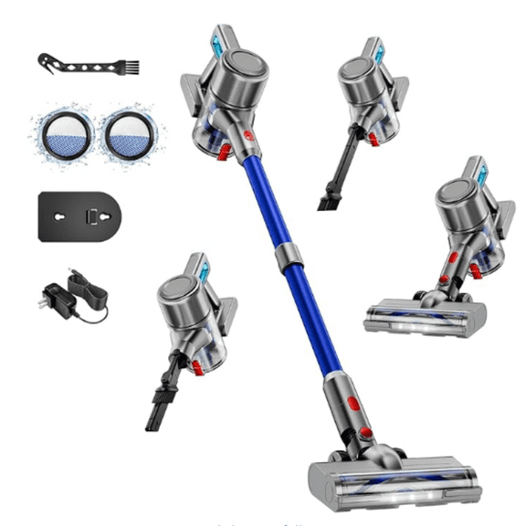 Cordless Vacuum Cleaner, 8 in 1 Powerful Stick Vacuum with 50Mins Rechargeable Battery, Vacuum Cleaners for Home Anti-Tangled Lightweight Handheld Vacuum for Hardwood Floor, Carpets, Pet Hair, Blue