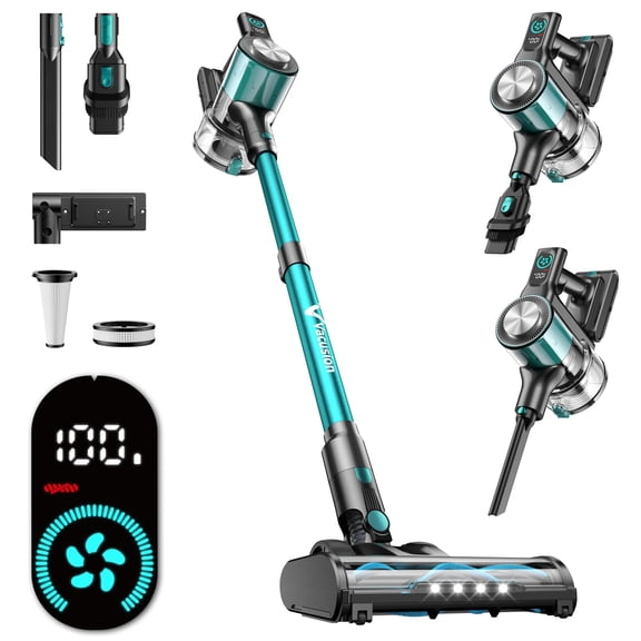 Cordless Vacuum Cleaner, 8-in-1 Cordless Stick Vacuum Cleaner with 3 Suction Modes, Up to 45mins Runtime, Rechargeable, Self-Standing, Vacuum Cleaners for Home Pet Hair Carpet Car Hard Floor, Green
