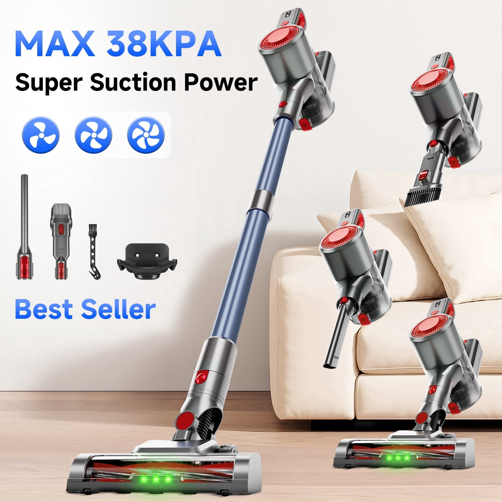Yoomi Cordless Vacuum Cleaner, 8 in 1 Lightweight Handheld&Stick Vacuum for Home Hard Floor Carpet Pet Hair
