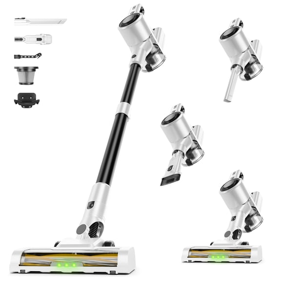 Yoomi Cordless Vacuum Cleaner Lightweight Self-Standing Stick Vacuum for Home Pet Hair Car Carpet, 45min Runtime, White