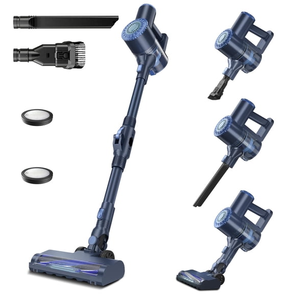 Cordless Vacuum Cleaner, Lightweight Stick Vacuum Cleaner, 6 in 1, Self-Standing with Powerful Suction, 180 Bendable Wand Rechargeable Cordless Vacuum for Hardwood Floor (Blue)