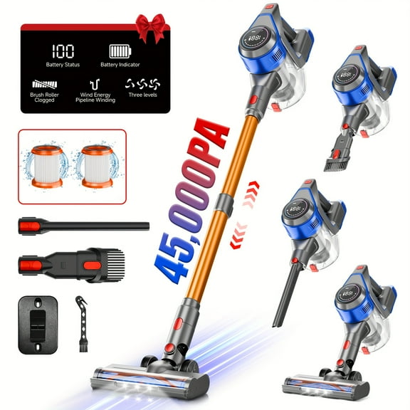 Cordless Vacuum Cleaner - Powerful, 35-45KPA Vacuum Cleaners Home, 180°Bendable Wand, 50Mins Stick Vacuum With Self-Standing, Wall Mount Charging & Smart Display, Handheld Vacuum For Carpet/Floor