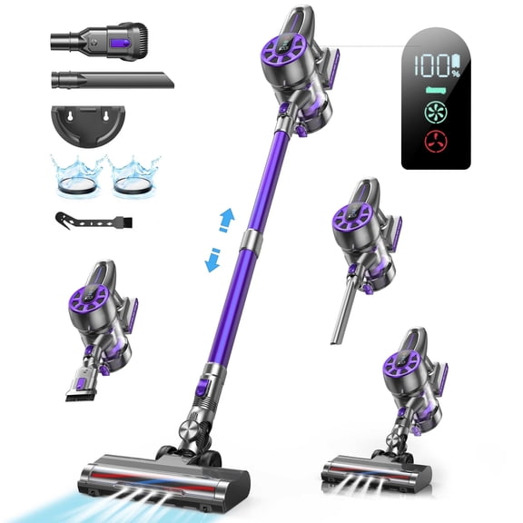 Cordless Vacuum Cleaner,55mins 36KPa with LED Display, Lightweight for Carpets Floors Pet Hair Home