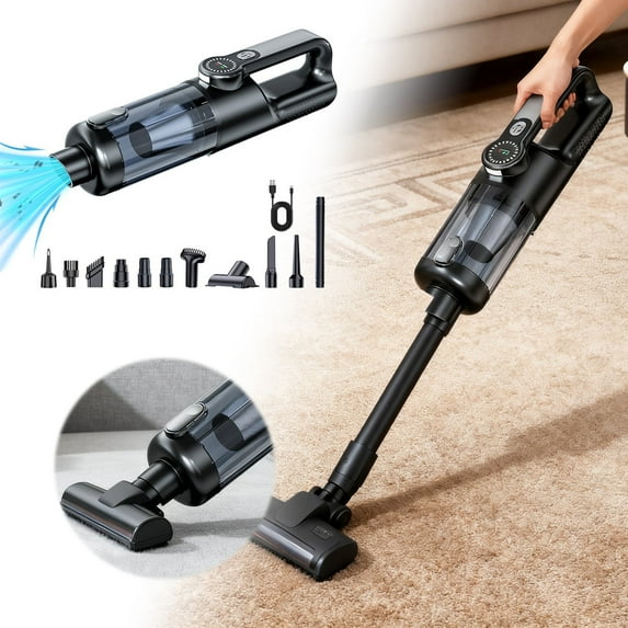 Cordless Vacuum Cleaner with Self-Standing,Runtime Lightweight Stick Vacuum with Powerful Suction, Anti-Tangle Wireless Vacuum Versatile for Hard Floor/Carpet/Pet Hair, Black