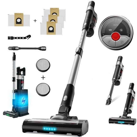 Cordless Vacuum Cleaner, Self-Standing Vacuum Cleaner with 2 Charging Method for Sofa Carpets hardwood Pet Hair, Lightweight Vacuum Cleaner with,Self-Emptying Station,650W 45KPA 45Min Runtime